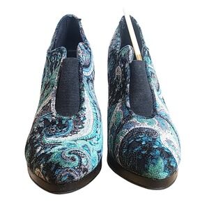Diba Harper Teal Black Paisley Print Ankle Booties High Heel Women's Size 9